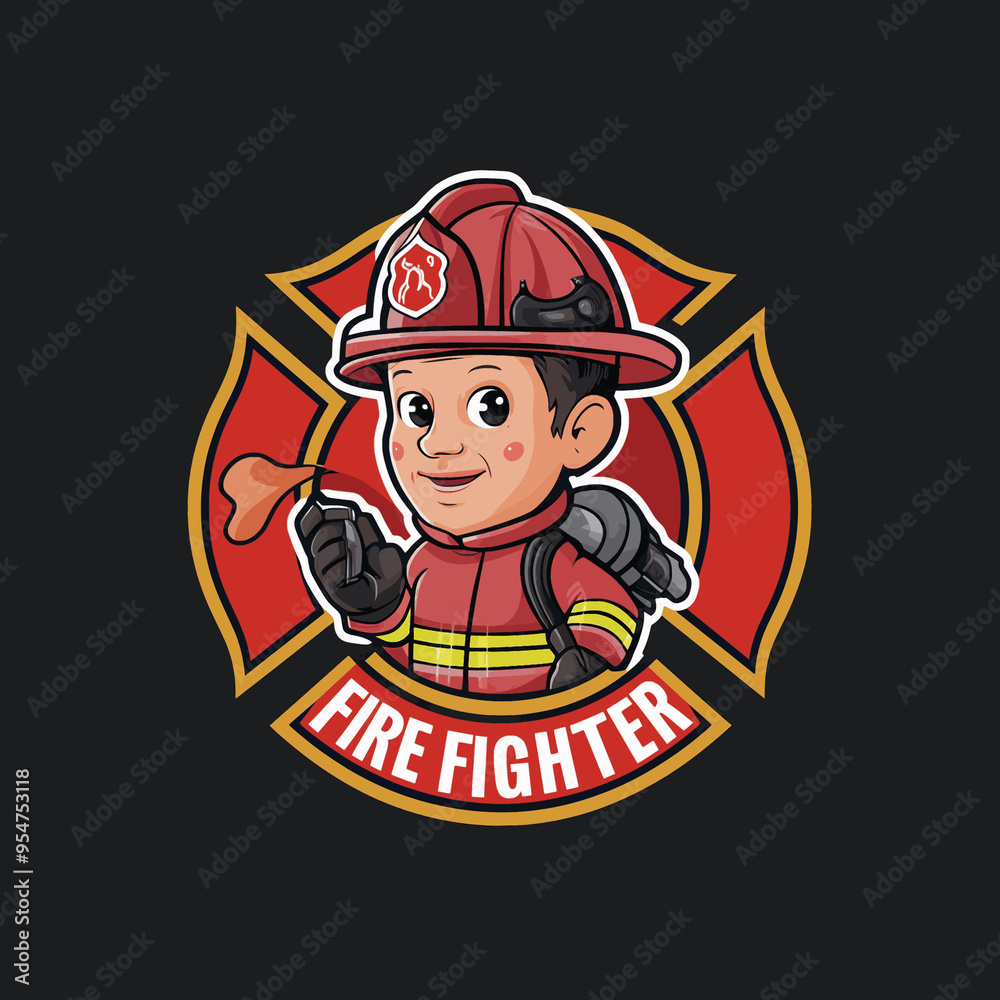 firefighter design character illustration logo on black background firefighter design character illustration logo on black background