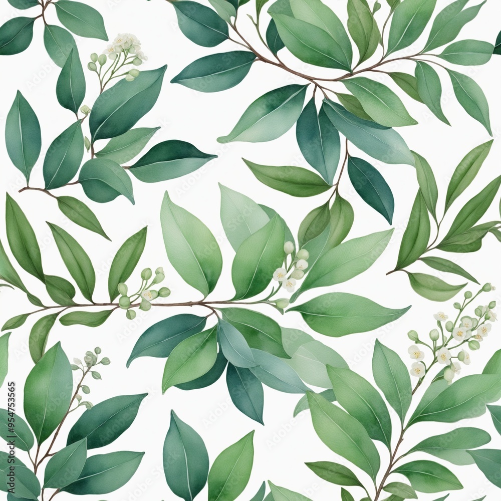 Watercolor banner with green eucalyptus leaves branches - Illustration Watercolor banner with green eucalyptus leaves branches - Illustration
