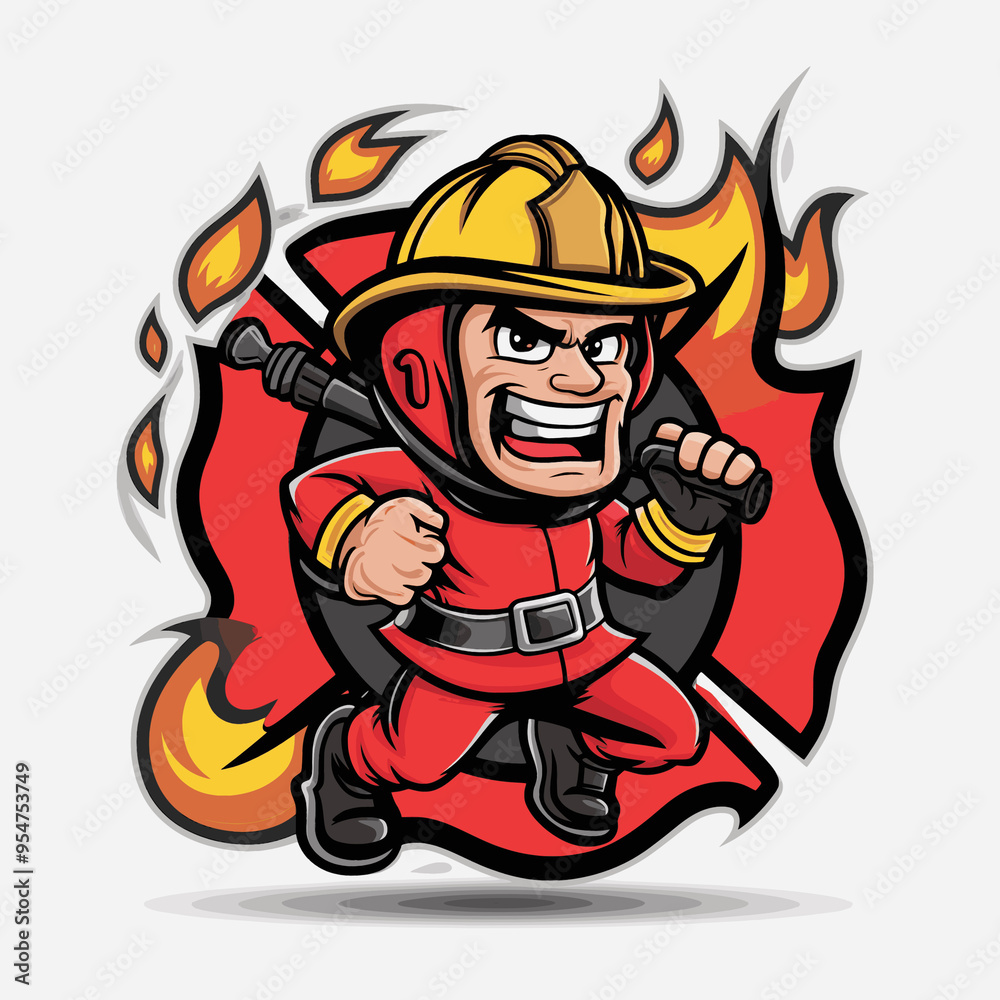 firefighter design character illustration logo firefighter design character illustration logo
