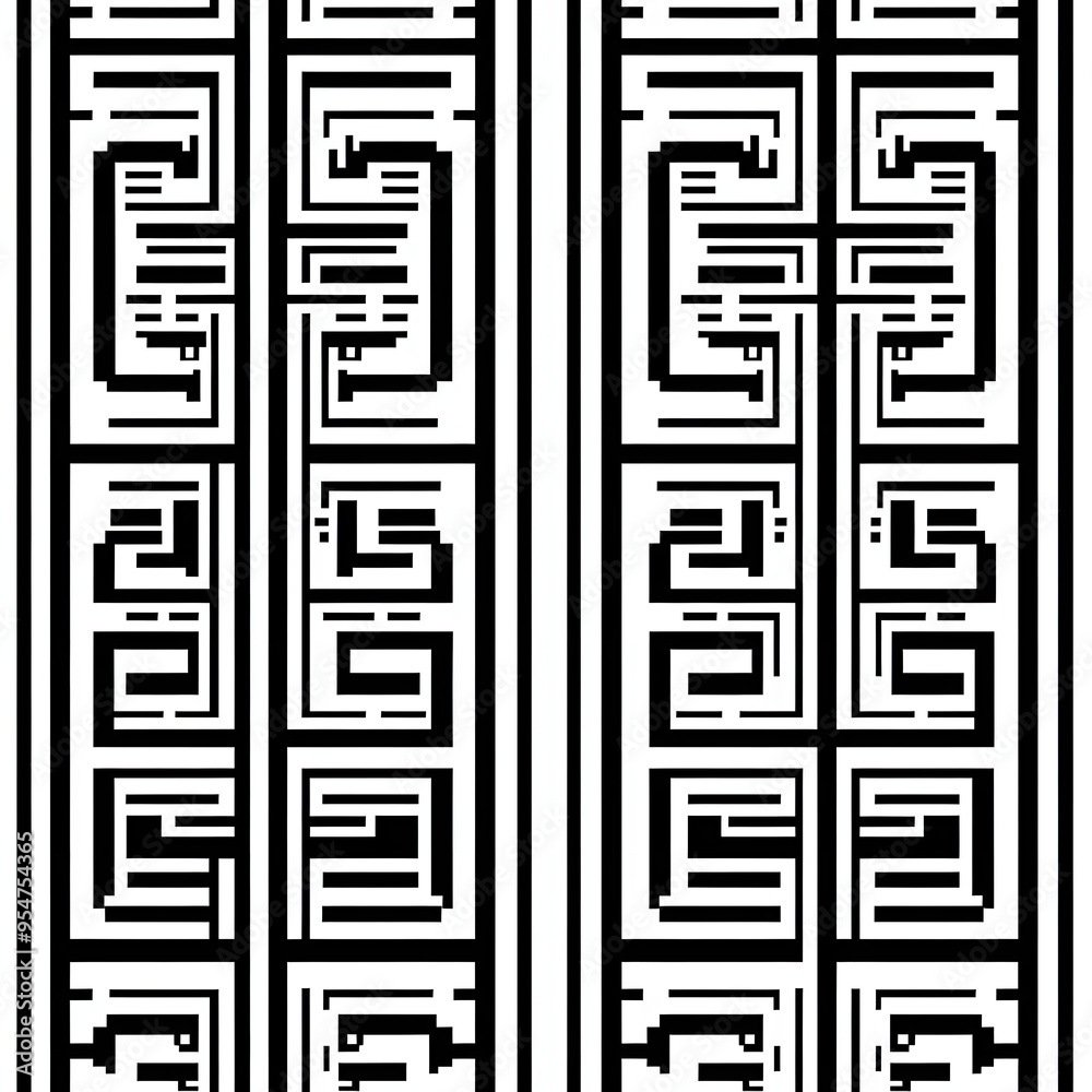 Black and white tribal ethnic greece ancient style seamless pattern with borders, greek key meanders. Elegant greek background. Beautiful geometric ornaments. Abstract modern design. Endless texture. Black and white tribal ethnic greece ancient style seamless pattern with borders, greek key meanders. Elegant greek background. Beautiful geometric ornaments. Abstract modern design. Endless texture.