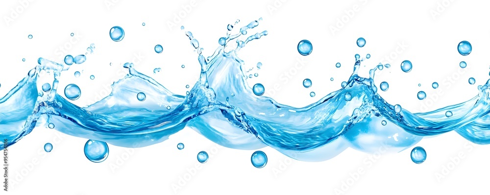 Water Splash with Bubbles on White Background Water Splash with Bubbles on White Background