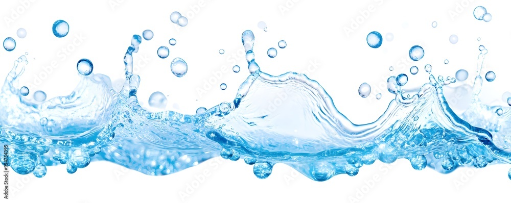 Water Splash with Bubbles on White Background Water Splash with Bubbles on White Background