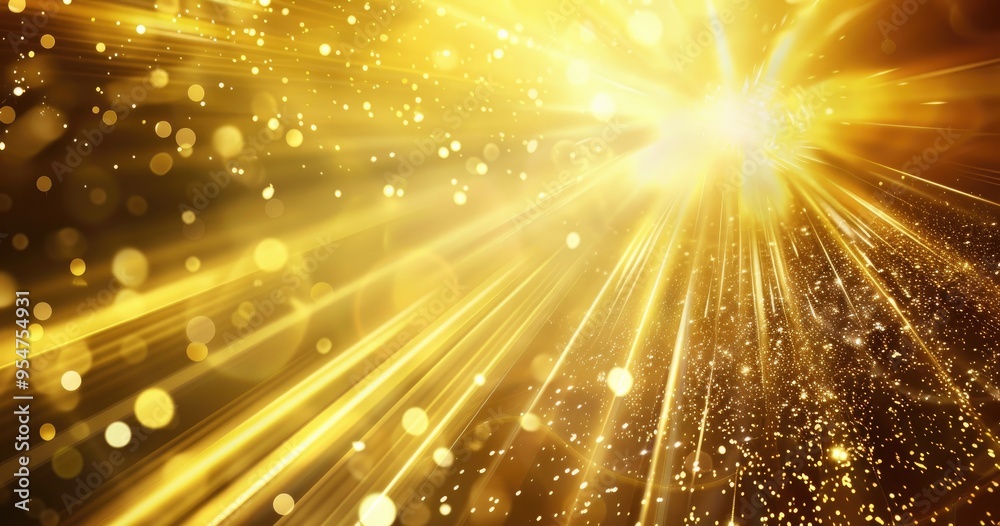 Obraz premium A vibrant explosion of golden light and sparkles, creating a dynamic and energetic atmosphere.