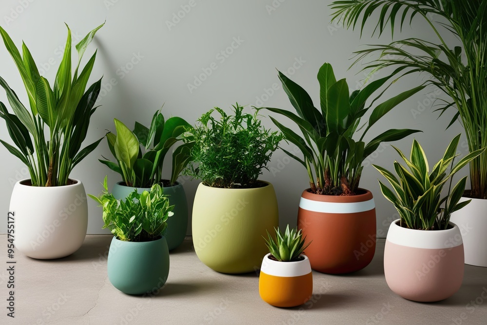 Lively Mix of Eco-Friendly Green Plants in Crafted Containers for Modern Living Spaces