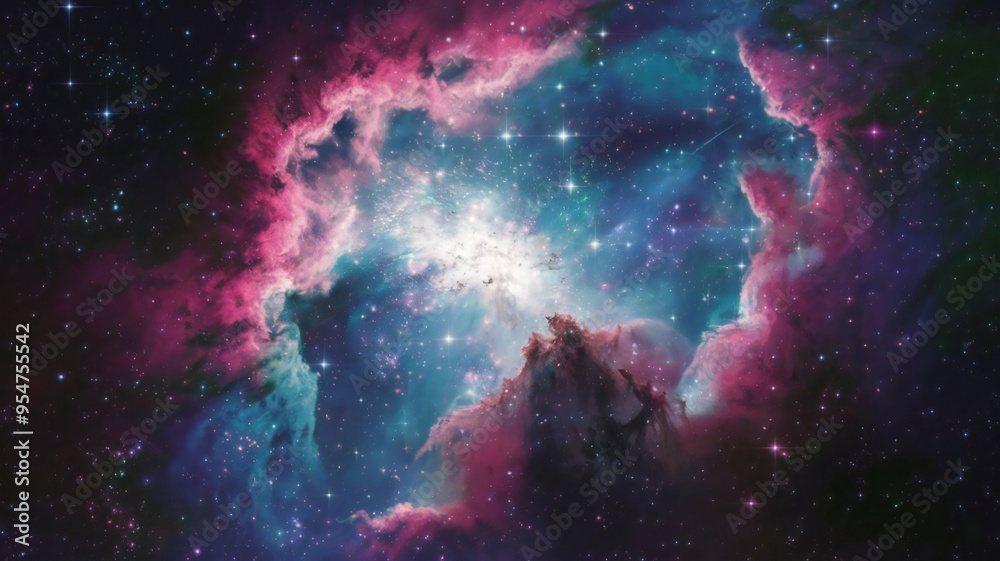 Fototapeta premium Natural phenomenon backdrop galaxy sky glows abstractly at night. 