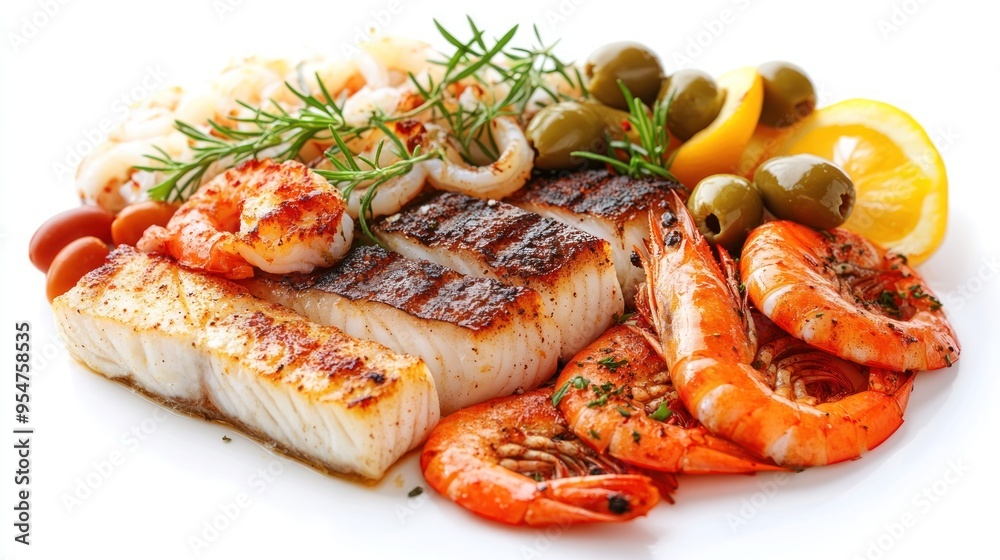 Grilled Fish and Shrimp with Lemon, Olives, and Rosemary Grilled Fish and Shrimp with Lemon, Olives, and Rosemary
