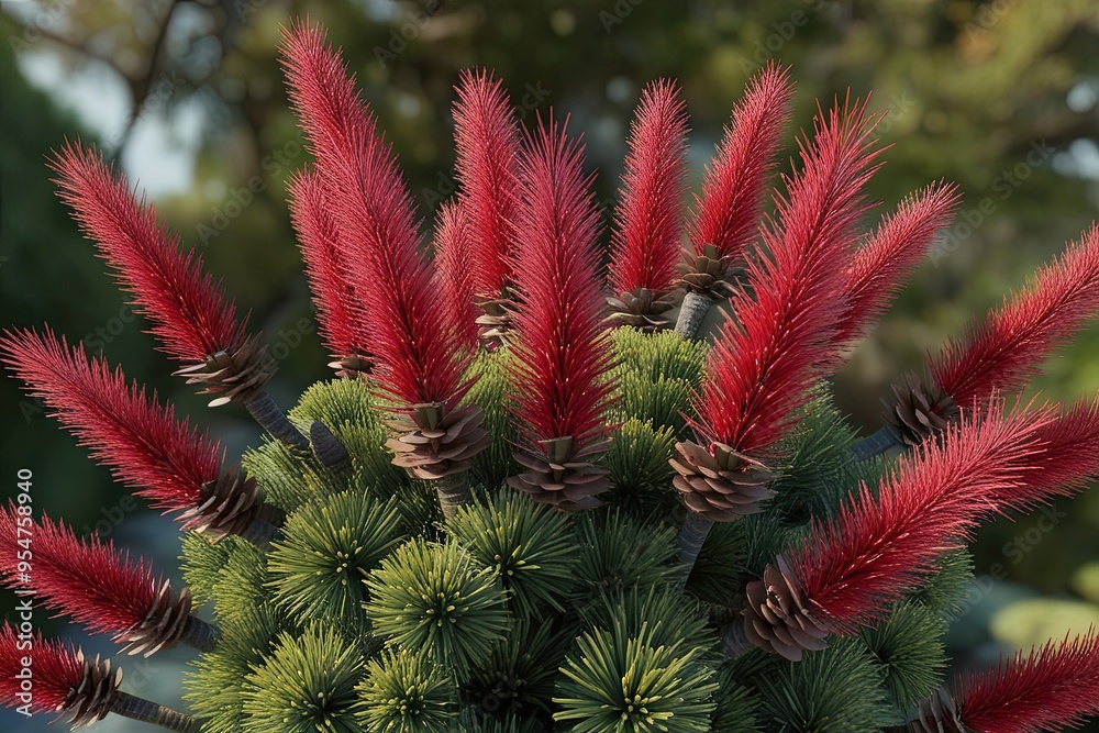 High Resolution 3D Model of Banksia Spinulosa with Red Flowers and Spiky Leaves High Resolution 3D Model of Banksia Spinulosa with Red Flowers and Spiky Leaves