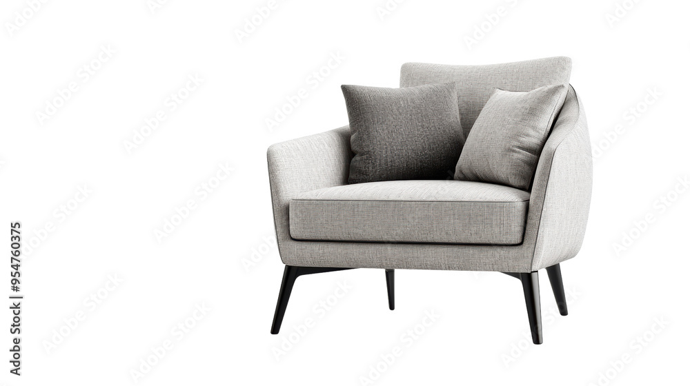 A comfortable gray armchair with soft pillows invites you to relax and unwind after a long day. A comfortable gray armchair with soft pillows invites you to relax and unwind after a long day.