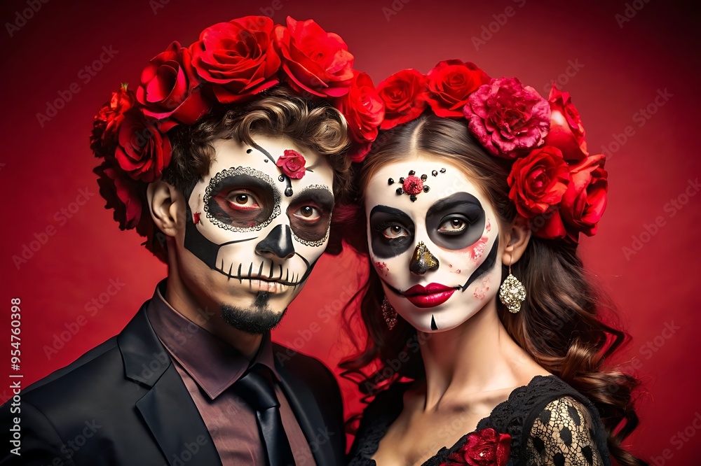 Woman and man with Sugar Skull Makeup Woman and man with Sugar Skull Makeup