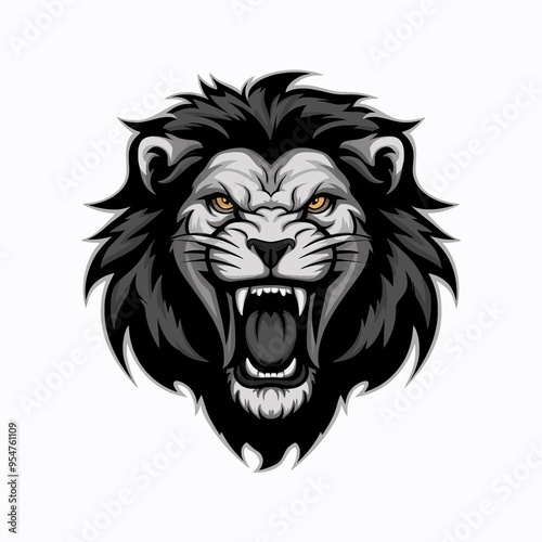 lion head illustration design logo on white background