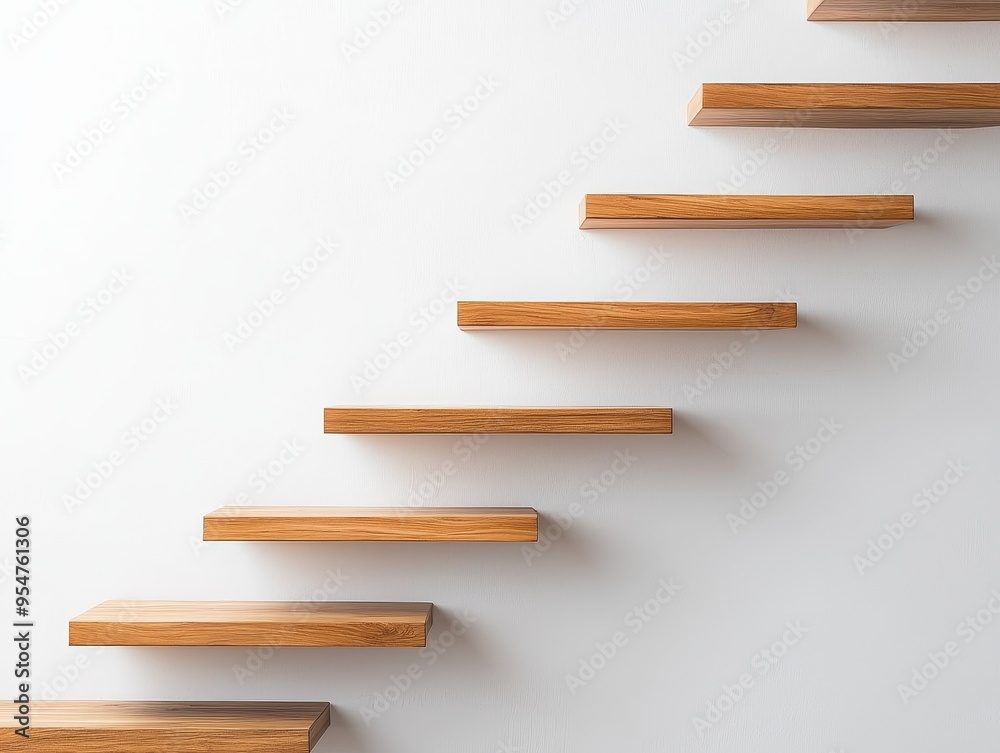 A minimalist wooden staircase against a plain wall, showcasing modern design and elegant simplicity. A minimalist wooden staircase against a plain wall, showcasing modern design and elegant simplicity.