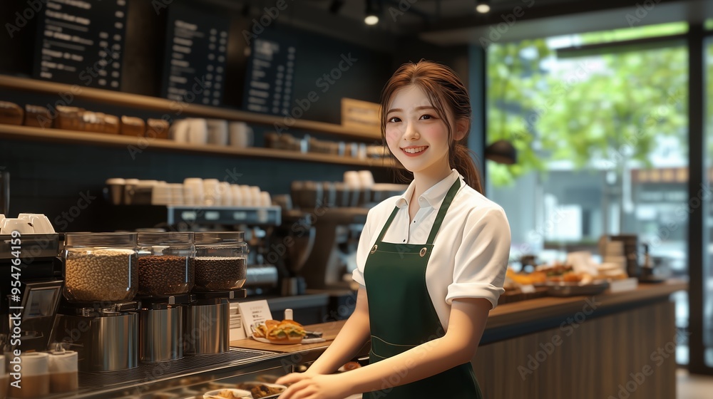 A barista preparing coffee in a cozy café during the morning rush with sunlight streaming through the windows A barista preparing coffee in a cozy café during the morning rush with sunlight streaming through the windows