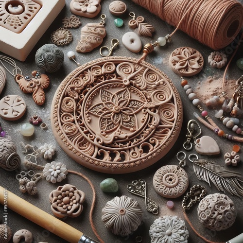 Clay Pendant Making Handmade clay pendants crafted with intricat photo