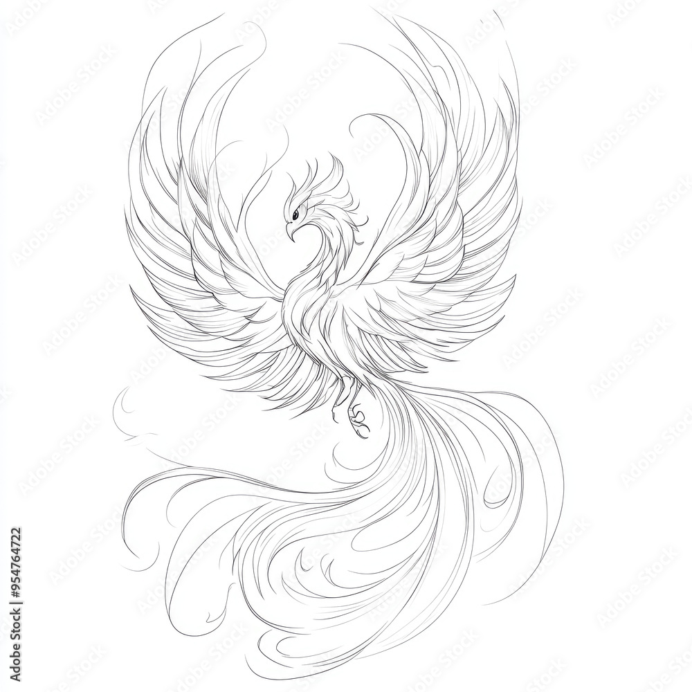 Elegant Monochrome Phoenix Tattoo Design Elegant Monochrome Phoenix Tattoo Design