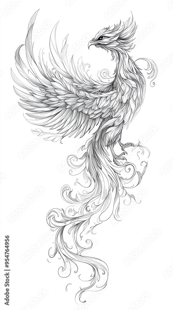 Elegant Monochrome Phoenix Tattoo Design Elegant Monochrome Phoenix Tattoo Design