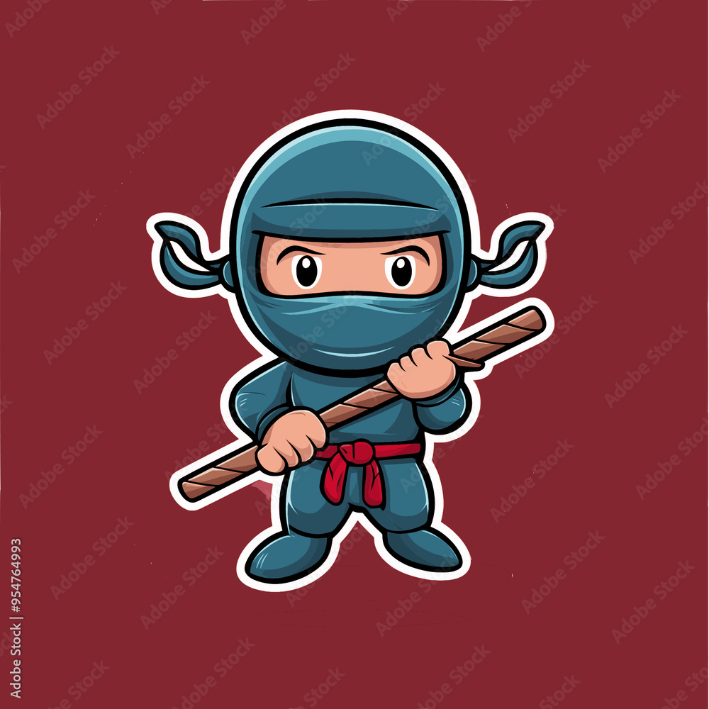 ninja cartoon design character illustration hold stick ninja cartoon design character illustration hold stick