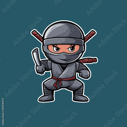 ninja cartoon design character illustration hold knife