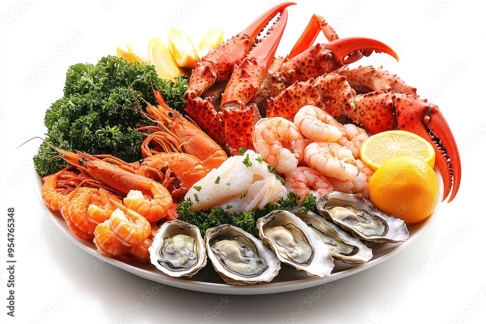 A Platter of Fresh Seafood with Lemon and Parsley A Platter of Fresh Seafood with Lemon and Parsley