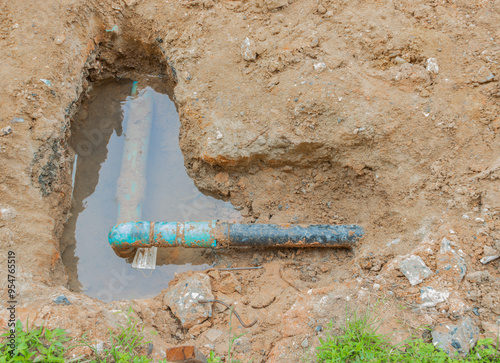 plumbing broken plastic Pvc pipe in underground