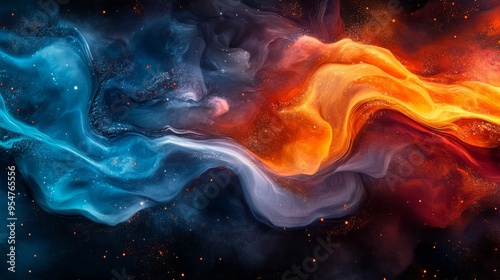 Abstract Cosmic Nebula with Blue and Orange Swirls