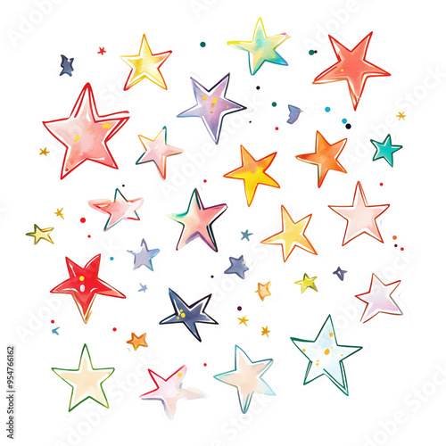 stars stripes, Watercolor, Sticker Style