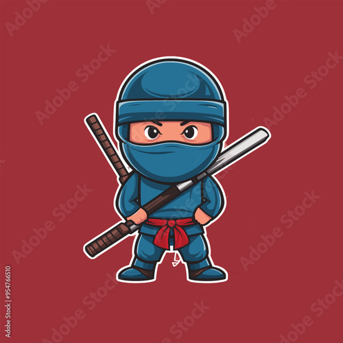 ninja character design cartoon hold stick