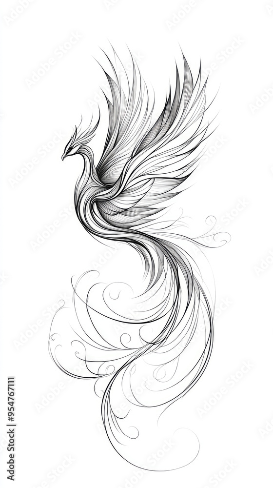 Elegant Monochrome Phoenix Tattoo Design Elegant Monochrome Phoenix Tattoo Design