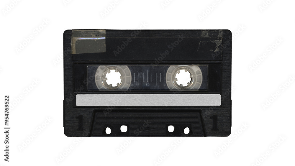 Fototapeta premium black Isolated music cassette tape with clear place for cover, front side, y2k retro style