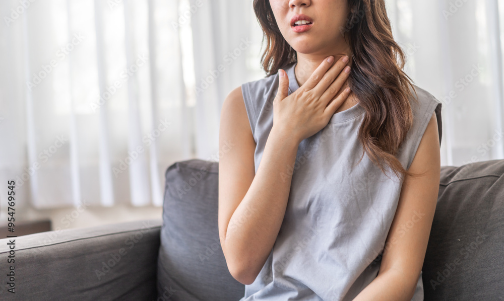 Sick asian women touching neck unwell coughing with sore throat pain,lung cancer,bronchitis,Bronchial Asthma,Tuberculosis,pneumonia,covid-19,eco air pollution pm2.5.insurance and hospital Sick asian women touching neck unwell coughing with sore throat pain,lung cancer,bronchitis,Bronchial Asthma,Tuberculosis,pneumonia,covid-19,eco air pollution pm2.5.insurance and hospital