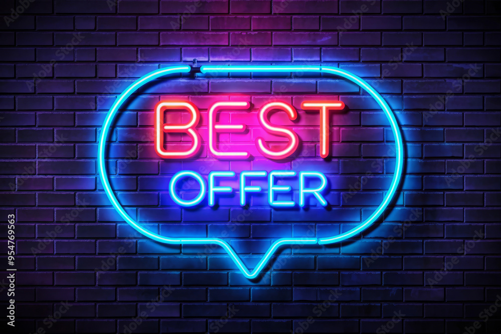 Neon Best Offer Sign On Brick Wall. Neon Best Offer Sign On Brick Wall.