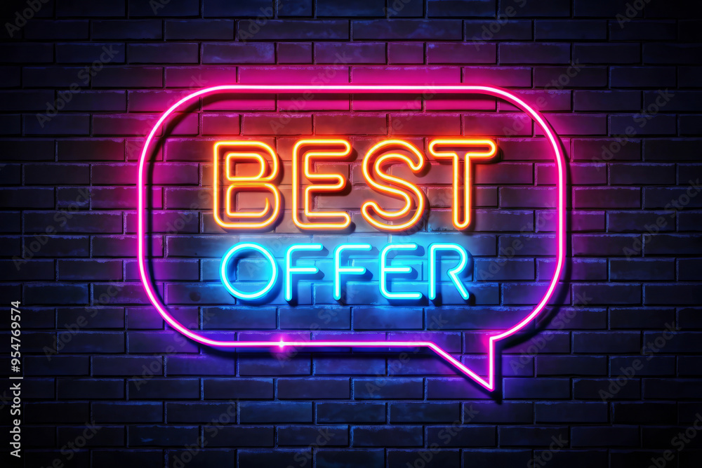 Neon Best Offer Sign On Brick Wall Neon Best Offer Sign On Brick Wall