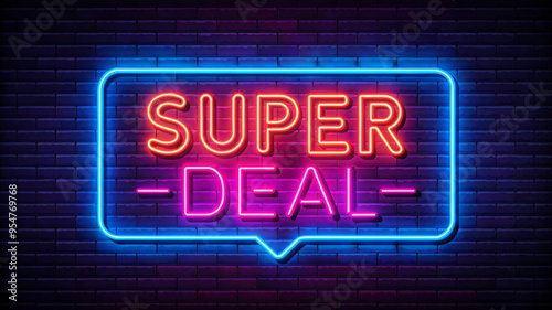 Neon Sign Super Deal Brick Wall Background 