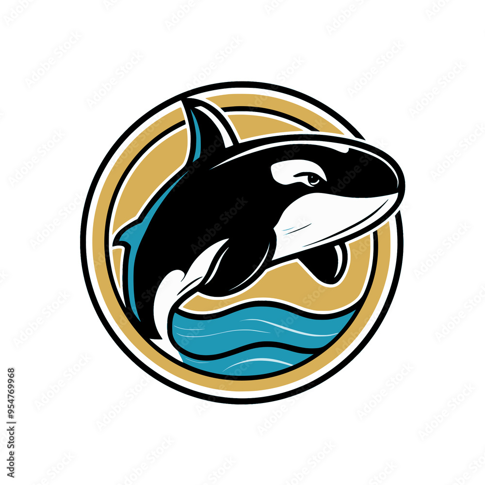orca whale logo illustration on circle design orca whale logo illustration on circle design
