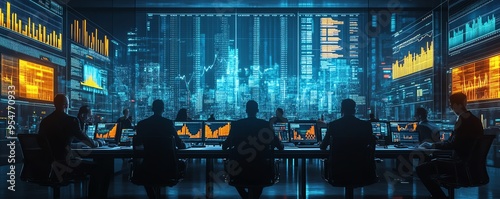 Visualize a highstakes meeting in a futuristic boardroom