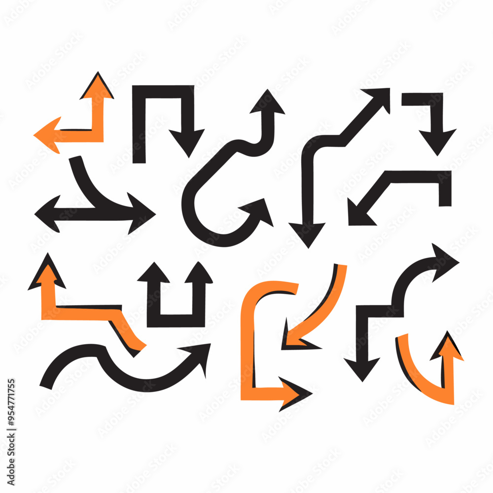 Geometric orange and black arrows set on a isolated white background (5) Geometric orange and black arrows set on a isolated white background (5)