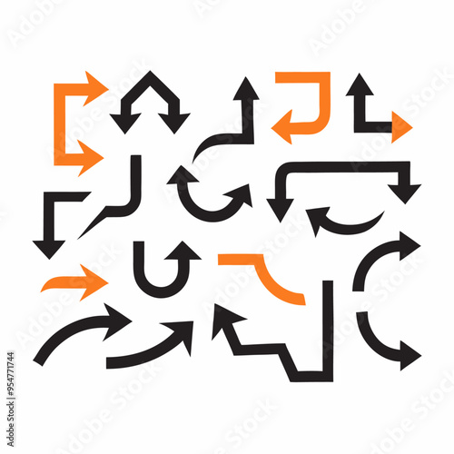 Geometric orange and black arrows set on a isolated white background (4)