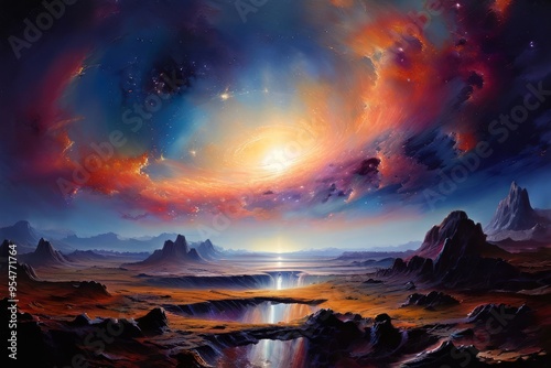 cosmic landscape oil paintings these paintings explore the vastn photo