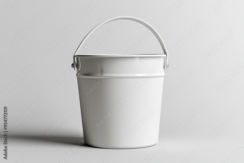 Clean white bucket mockup with handle, isolated on neutral light background. Product design concept Clean white bucket mockup with handle, isolated on neutral light background. Product design concept