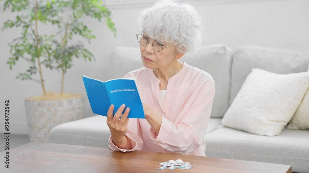 年金手帳を確認するシニア女性	