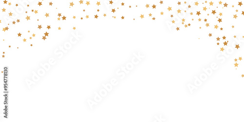 Glitter golden stars frame on transparent background. Luxury shooting stars border. Start dust Christmas texture. Magic confetti decoration element.