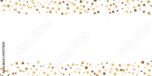 Glitter golden stars frame on transparent background. Luxury shooting stars border. Magic confetti decoration element. Start dust Christmas texture. Vector illustration