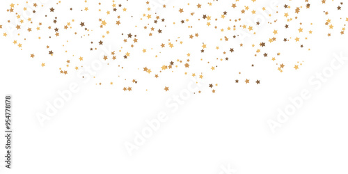 Glitter golden stars frame on transparent background. Magic star confetti decoration element.  Luxury shooting stars border. Start dust Christmas texture.