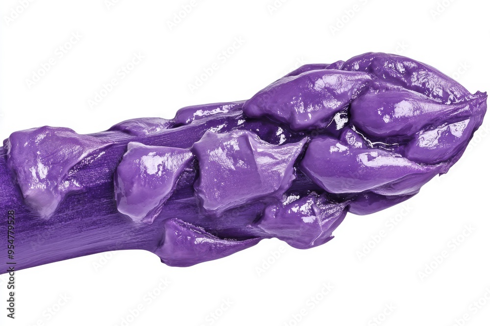 A fresh purple asparagus spear is isolated on a white background. A fresh purple asparagus spear is isolated on a white background.