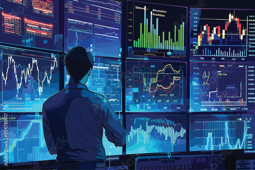 Investor Analyzing Stock Market Trends and Indicators to Optimize Trading Strategies