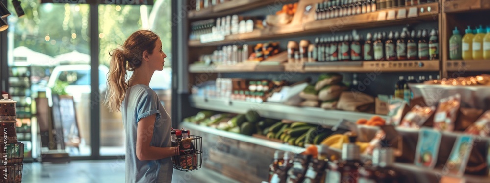 Young woman shopping in an organic grocery store Young woman shopping in an organic grocery store