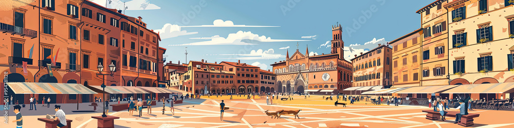 Naklejka premium Vibrant Piazza del Campo: A Geometric Perspective