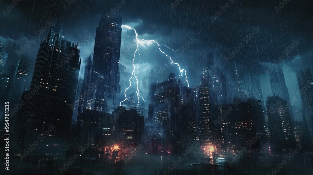 Fototapeta premium Stormy Night in the City