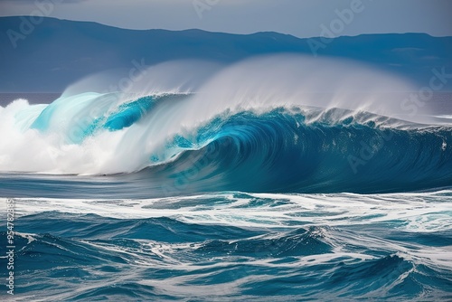 Vibrant Display of Sapphire Sea Showcasing Striking Wave Patterns