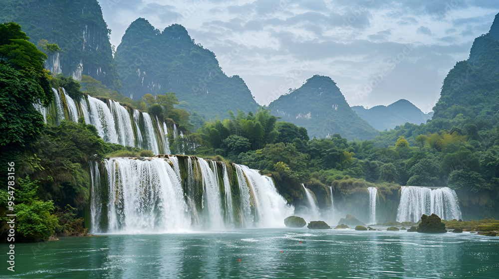 Fototapeta premium Detian waterfall copy space ai genrative