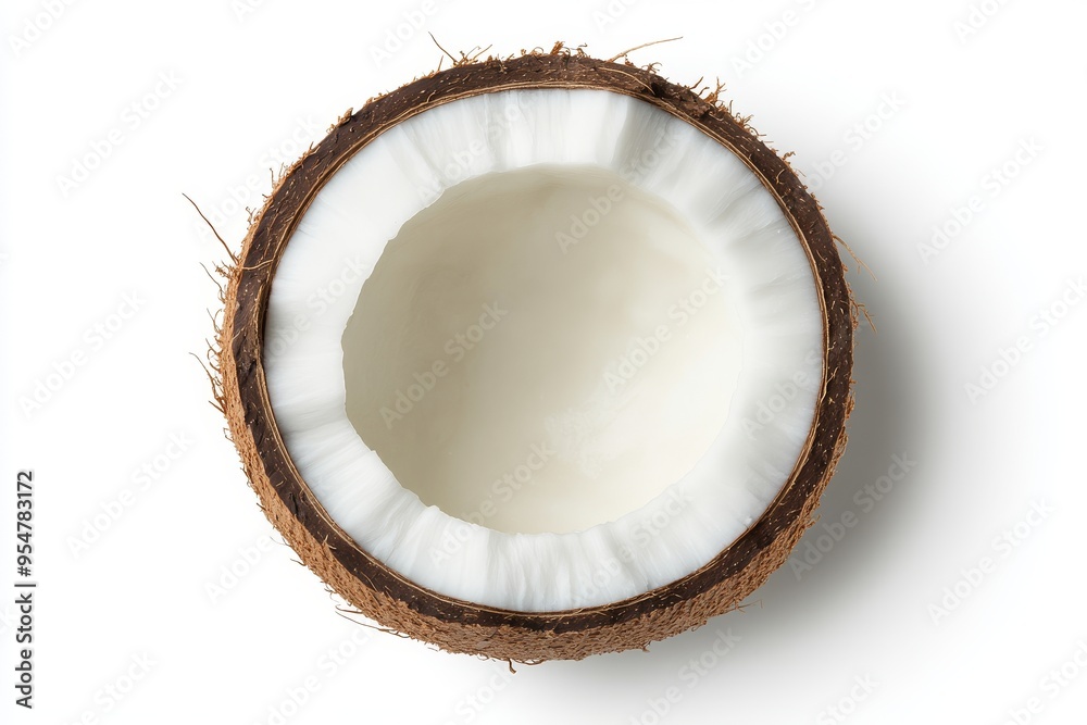 The top half of a coconut, cracking open and ready for its tropical journey. PNG Transparent Background with White or Clear Surface. The top half of a coconut, cracking open and ready for its tropical journey. PNG Transparent Background with White or Clear Surface.